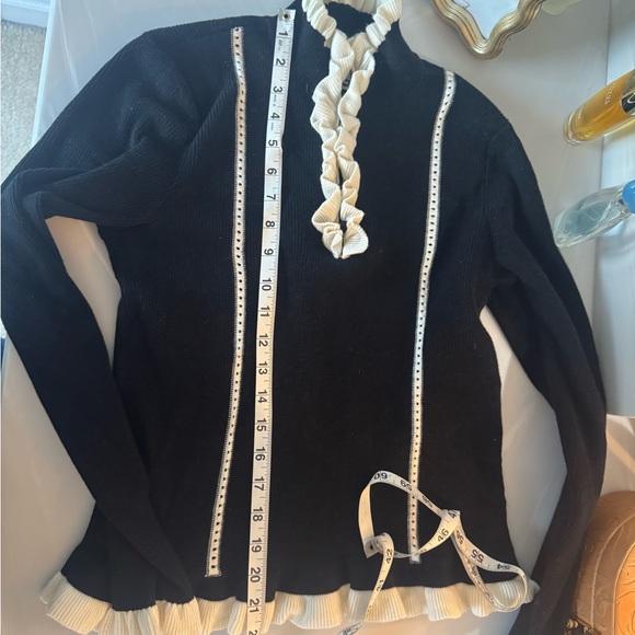 CAbi Adorn Black and Cream Ruffle  Sweater US small - Picture 4 of 7